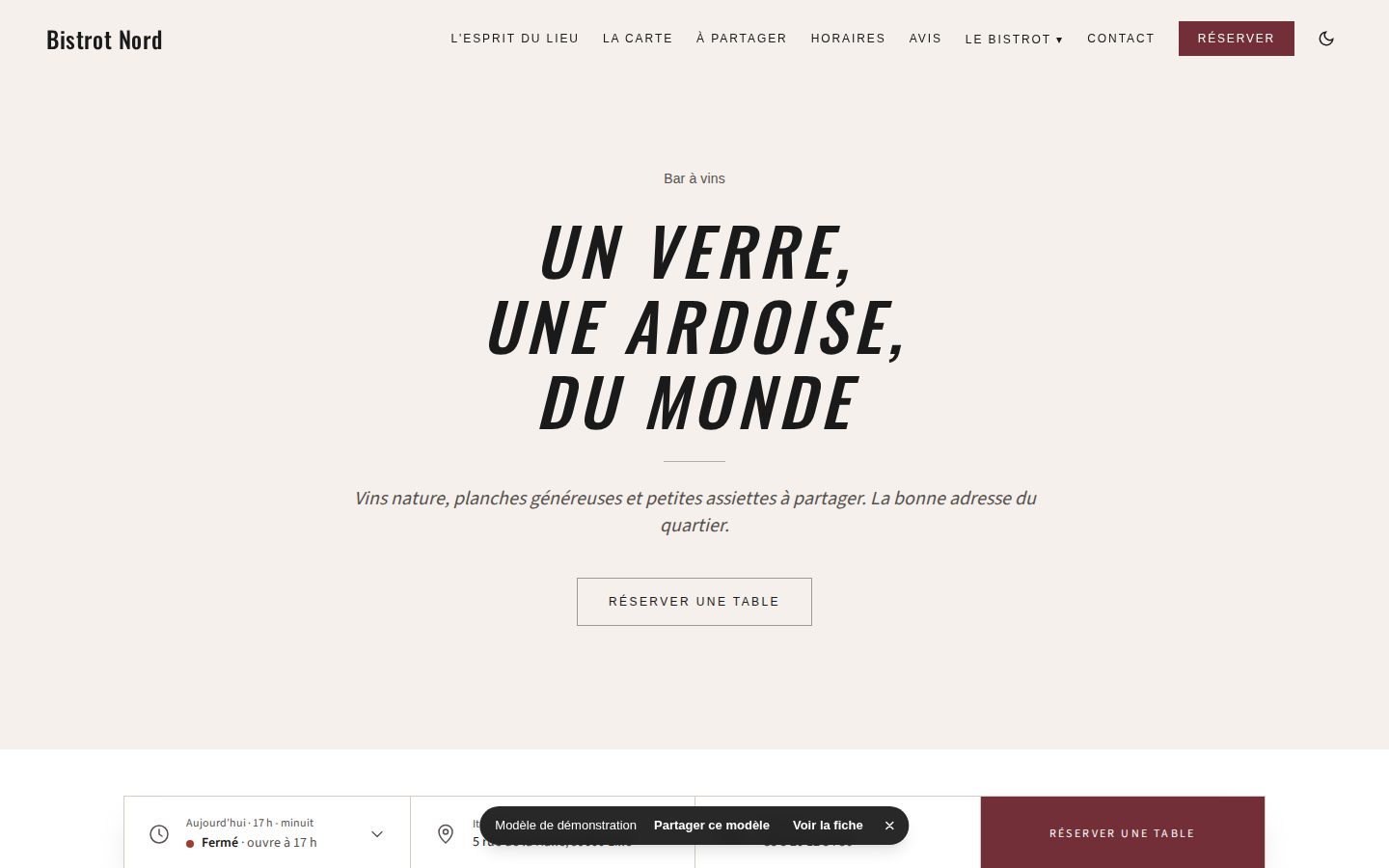 Aperçu du modèle Bistrot